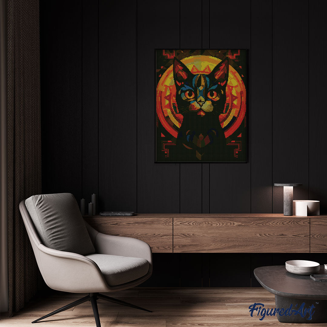 Diamond Painting 40x50 auf Keilrahmen gespannt Figured’Art Schwarze Katze Art Déco - Kidis Art