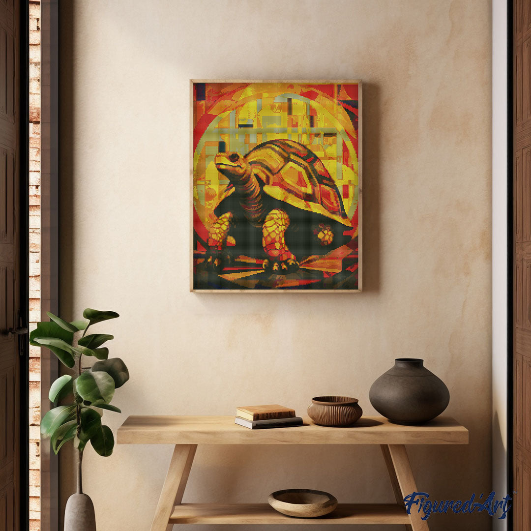 Diamond Painting 40x50 auf Keilrahmen gespannt Figured’Art Schildkröte Art Deco - Kidis Art