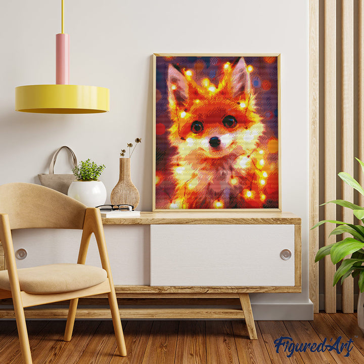 Diamond Painting 40x50 auf Keilrahmen gespannt Figured’Art Kleiner Fuchs mit Glühbirnen - Kidis Art