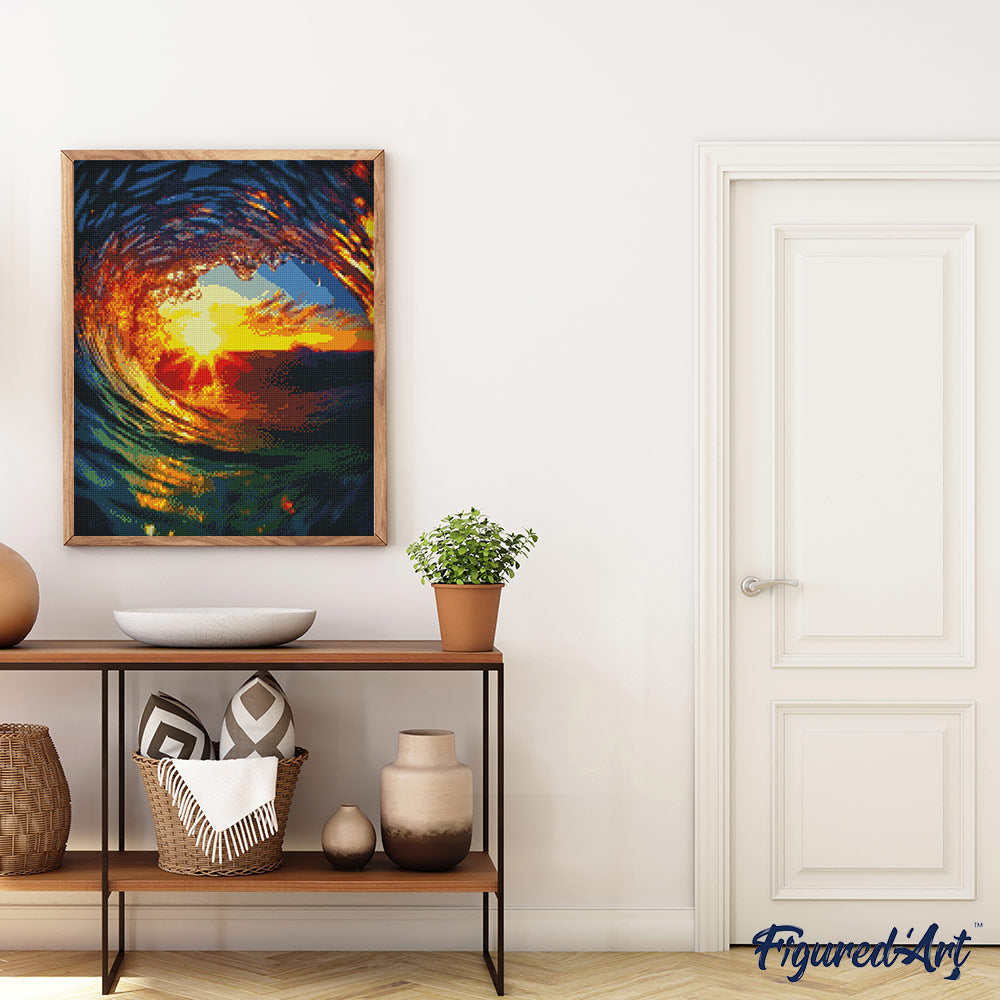 Diamond Painting 40x50 gerollte Leinwand Figured’Art Welle und Sonnenuntergang - Kidis Art