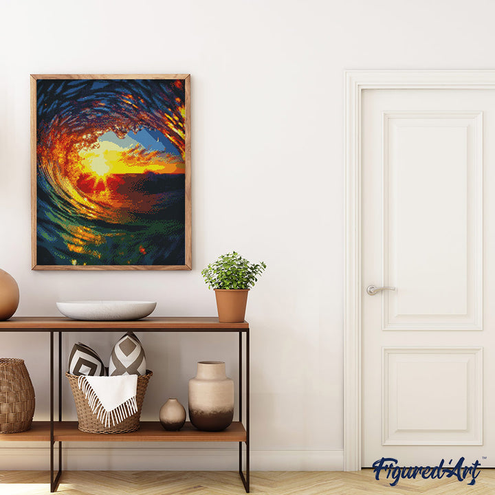 Diamond Painting 40x50 gerollte Leinwand Figured’Art Welle und Sonnenuntergang - Kidis Art
