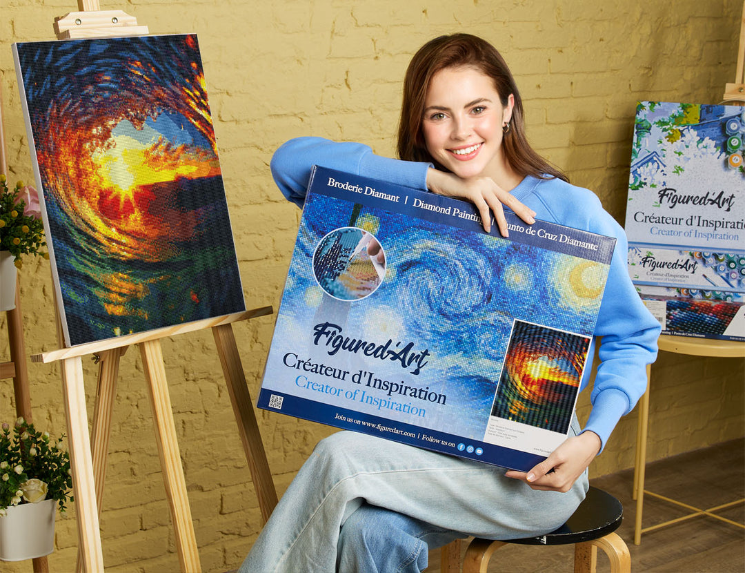 Diamond Painting 40x50 auf Keilrahmen gespannt Figured’Art Welle und Sonnenuntergang - Kidis Art