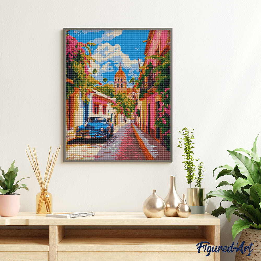 Diamond Painting 40x50 gerollte Leinwand Figured’Art Oldtimer Auto in Mexiko City - Kidis Art