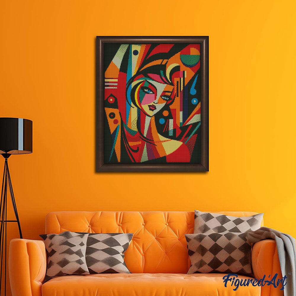 Diamond Painting 40x50 auf Keilrahmen gespannt Figured’Art Abstrakte Frau im Picasso Stil - Kidis Art