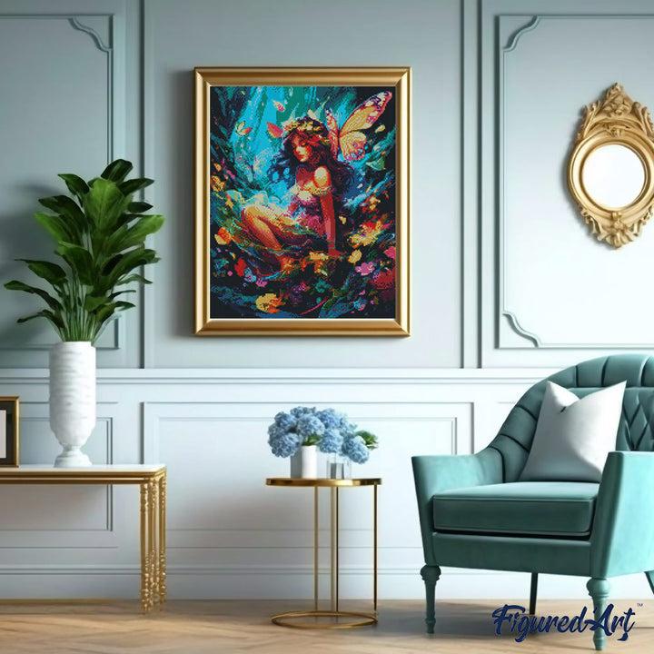 Diamond Painting 40x50 gerollte Leinwand Figured’Art Fee und Schmetterlinge - Kidis Art