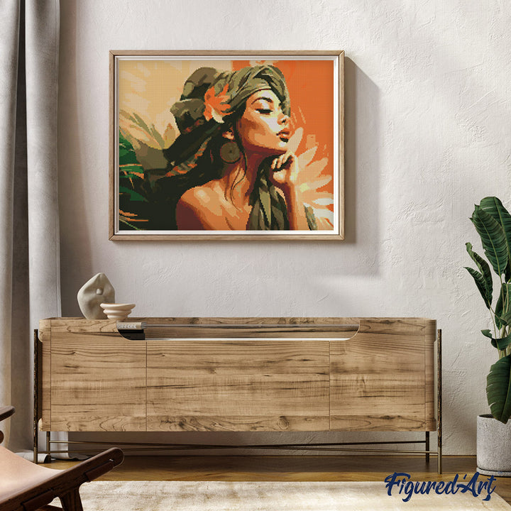 Diamond Painting 40x50 gerollte Leinwand Figured’Art Frau mit afrikanischem Turban - Kidis Art