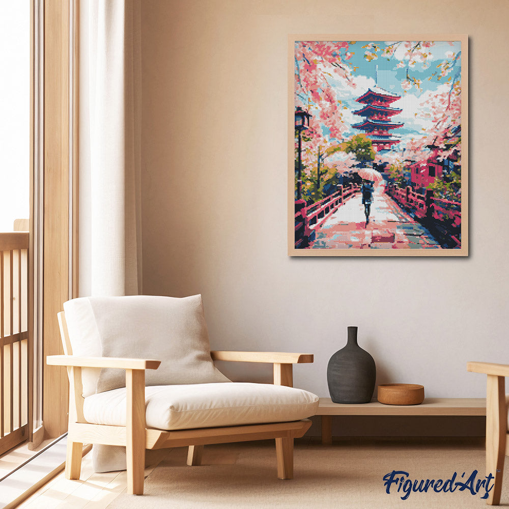 Diamond Painting 40x50 gerollte Leinwand Figured’Art Kyoto in voller Blüte - Kidis Art