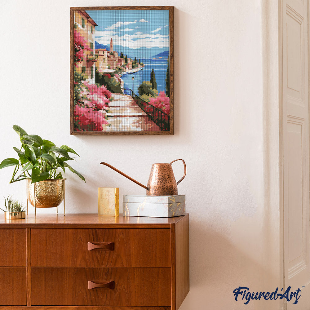 Diamond Painting 40x50 auf Keilrahmen gespannt Figured’Art Comer See in voller Blüte - Kidis Art