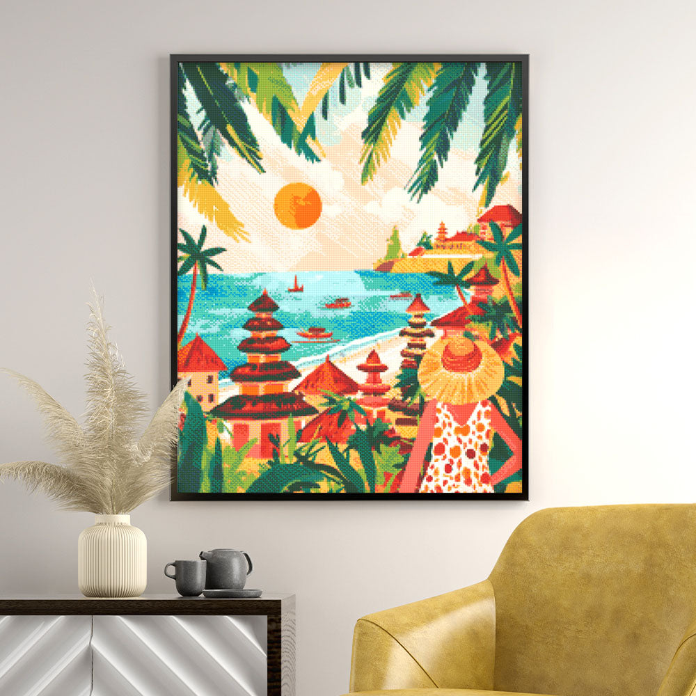 Diamond Painting 40x50 auf Keilrahmen gespannt Figured’Art Bali Sonnenuntergang - Kidis Art