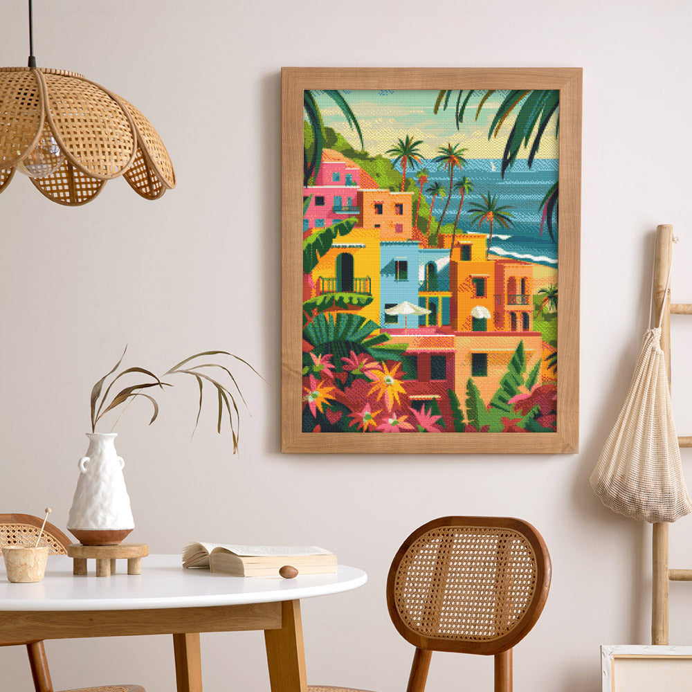 Diamond Painting 40x50 gerollte Leinwand Figured’Art Marokkanische Küstenstadt - Kidis Art