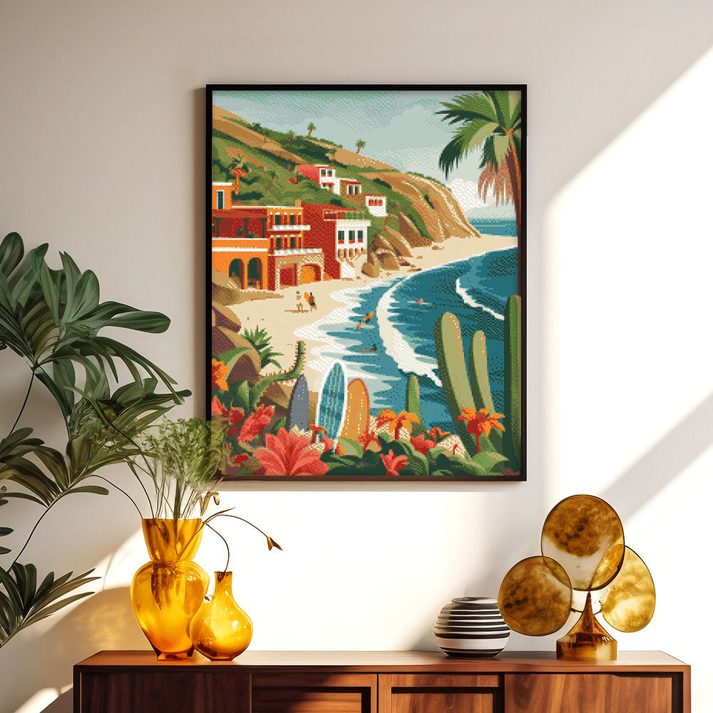 Diamond Painting 40x50 auf Keilrahmen gespannt Figured’Art Küsten-Surfen - Kidis Art