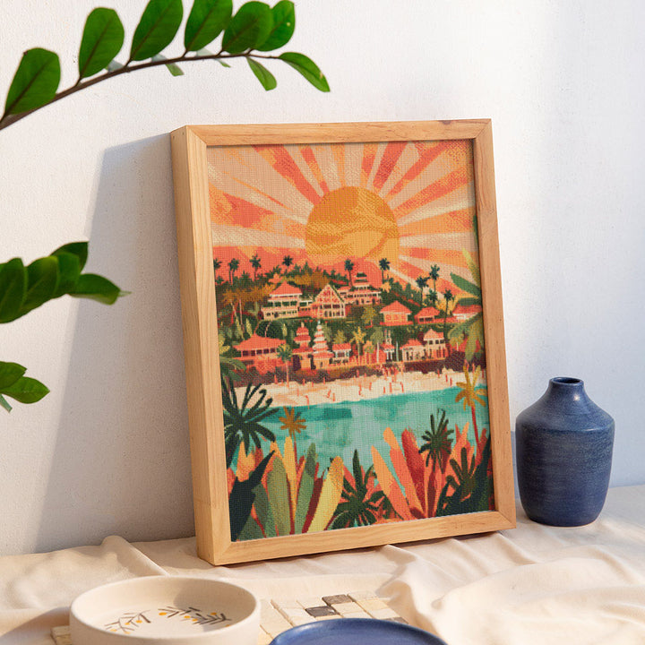 Diamond Painting 40x50 auf Keilrahmen gespannt Figured’Art Bali Sonnenaufgang - Kidis Art