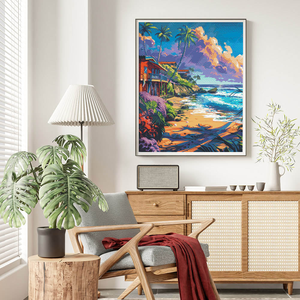 Diamond Painting 40x50 gerollte Leinwand Figured’Art Strandhäuser - Kidis Art