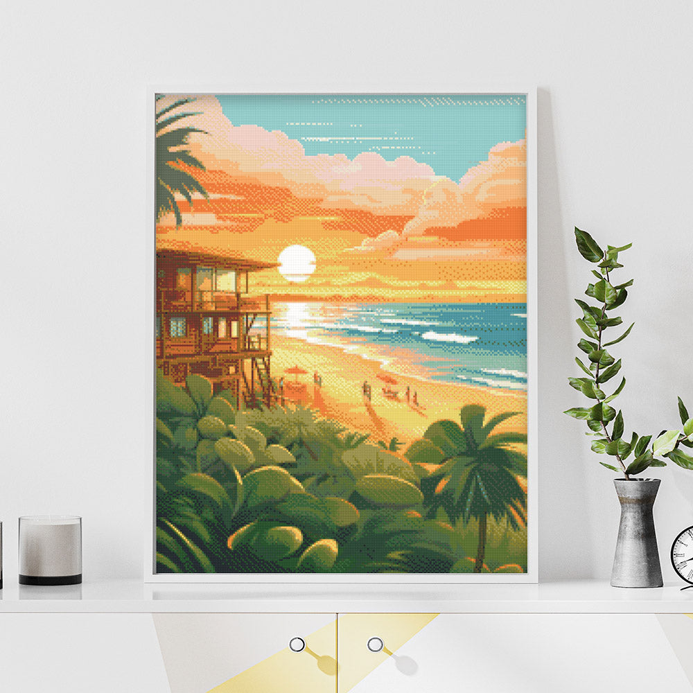 Diamond Painting 40x50 auf Keilrahmen gespannt Figured’Art Strandclub bei Sonnenuntergang - Kidis Art