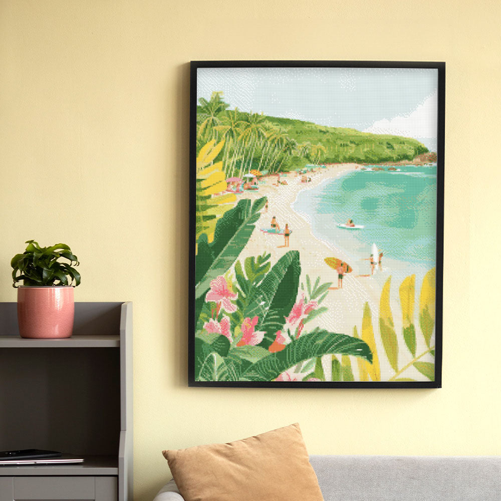 Diamond Painting 40x50 auf Keilrahmen gespannt Figured’Art Surfparadies - Kidis Art