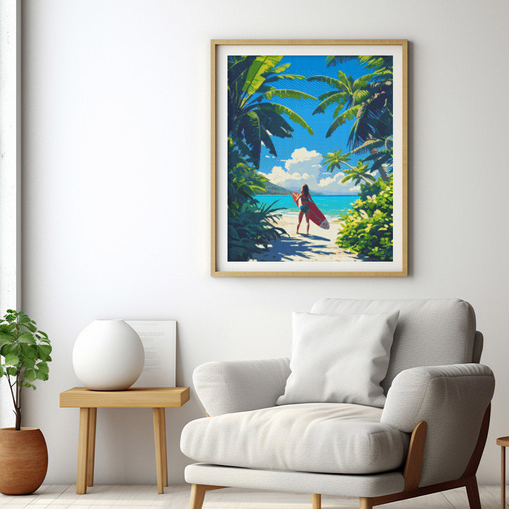 Diamond Painting 40x50 auf Keilrahmen gespannt Figured’Art Tropisches Surfparadies - Kidis Art