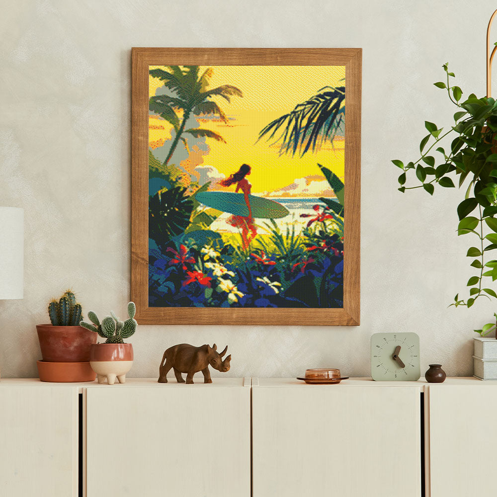 Diamond Painting 40x50 gerollte Leinwand Figured’Art Surfer bei Sonnenuntergang - Kidis Art