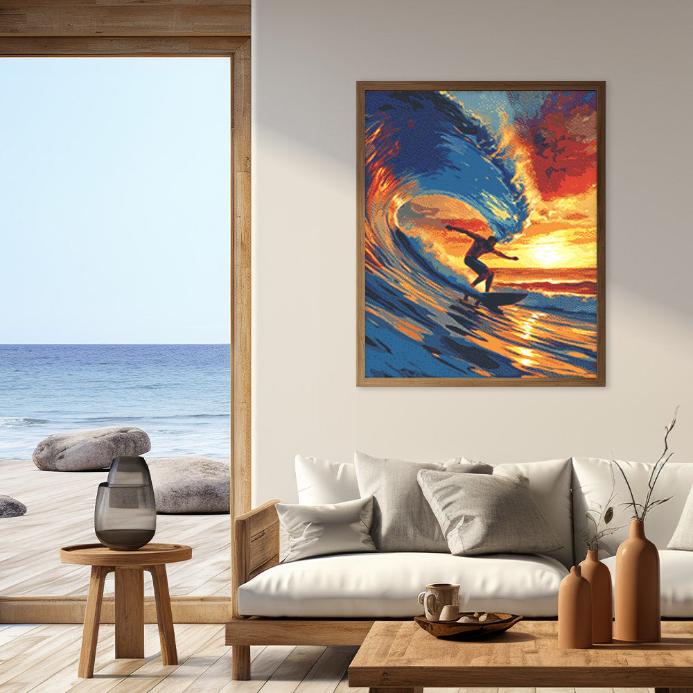 Diamond Painting 40x50 auf Keilrahmen gespannt Figured’Art Grosswellen-Surfen - Kidis Art