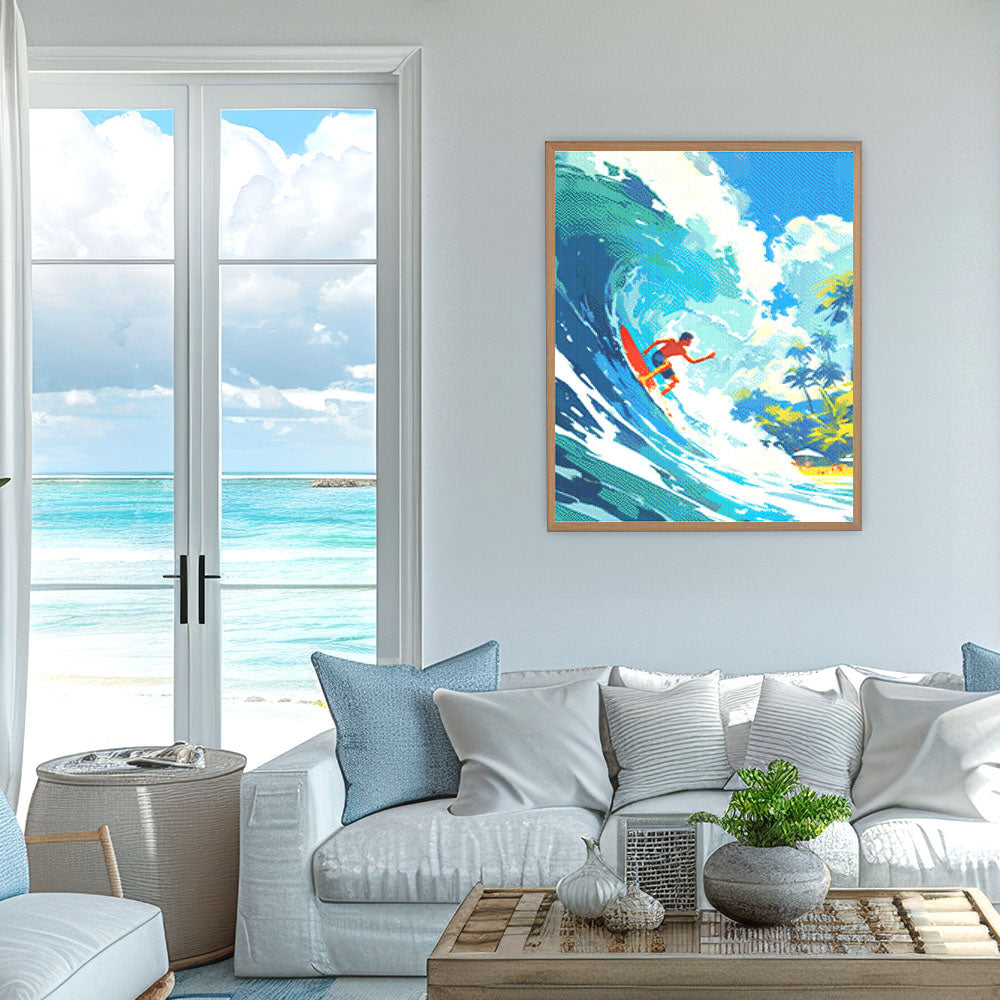 Diamond Painting 40x50 auf Keilrahmen gespannt Figured’Art Surfen in Hawaii - Kidis Art