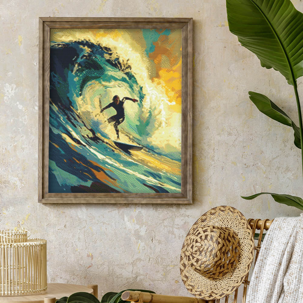 Diamond Painting 40x50 gerollte Leinwand Figured’Art Professioneller Surfer - Kidis Art