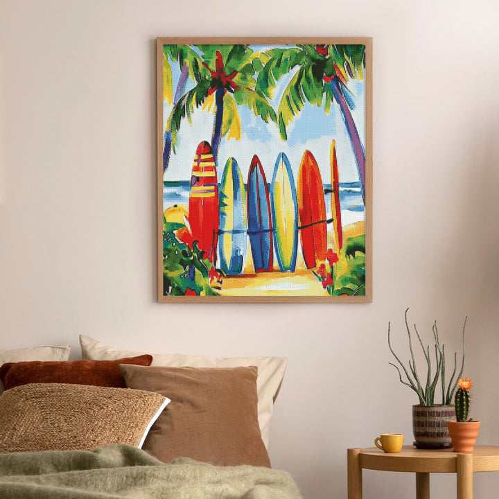 Diamond Painting 40x50 auf Keilrahmen gespannt Figured’Art Bunte Surfbretter - Kidis Art