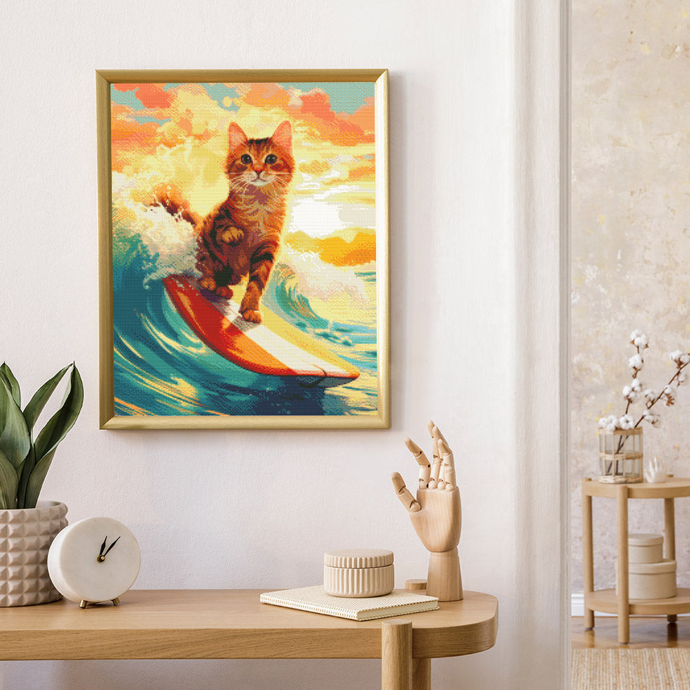 Diamond Painting 40x50 gerollte Leinwand Figured’Art Surfende Katze - Kidis Art
