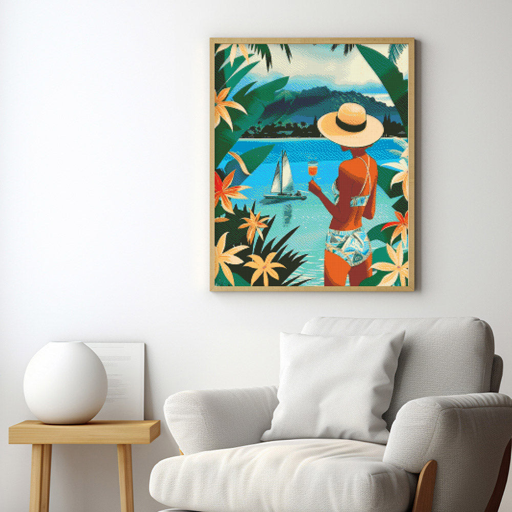 Diamond Painting 40x50 auf Keilrahmen gespannt Figured’Art Dame und Ozean - Kidis Art