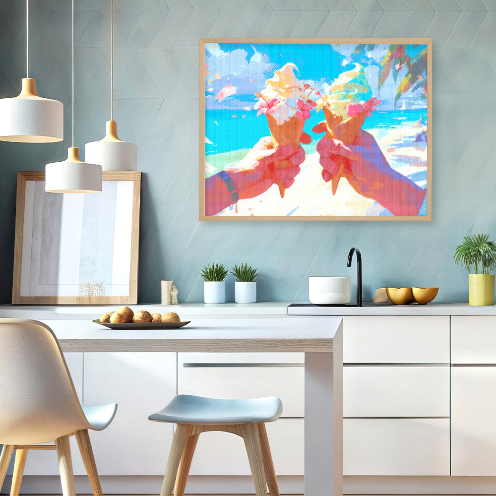 Diamond Painting 40x50 auf Keilrahmen gespannt Figured’Art Eiscreme am Strand - Kidis Art