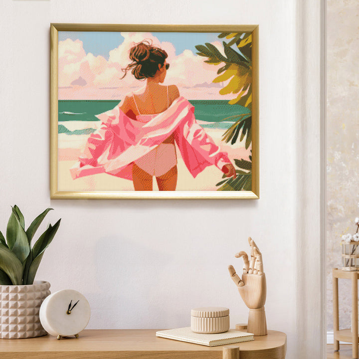 Diamond Painting 40x50 auf Keilrahmen gespannt Figured’Art Geniesse den Strand - Kidis Art