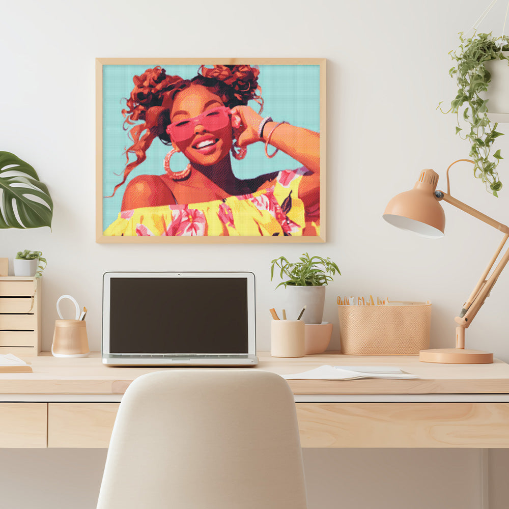 Diamond Painting 40x50 auf Keilrahmen gespannt Figured’Art Helles Lachen - Kidis Art