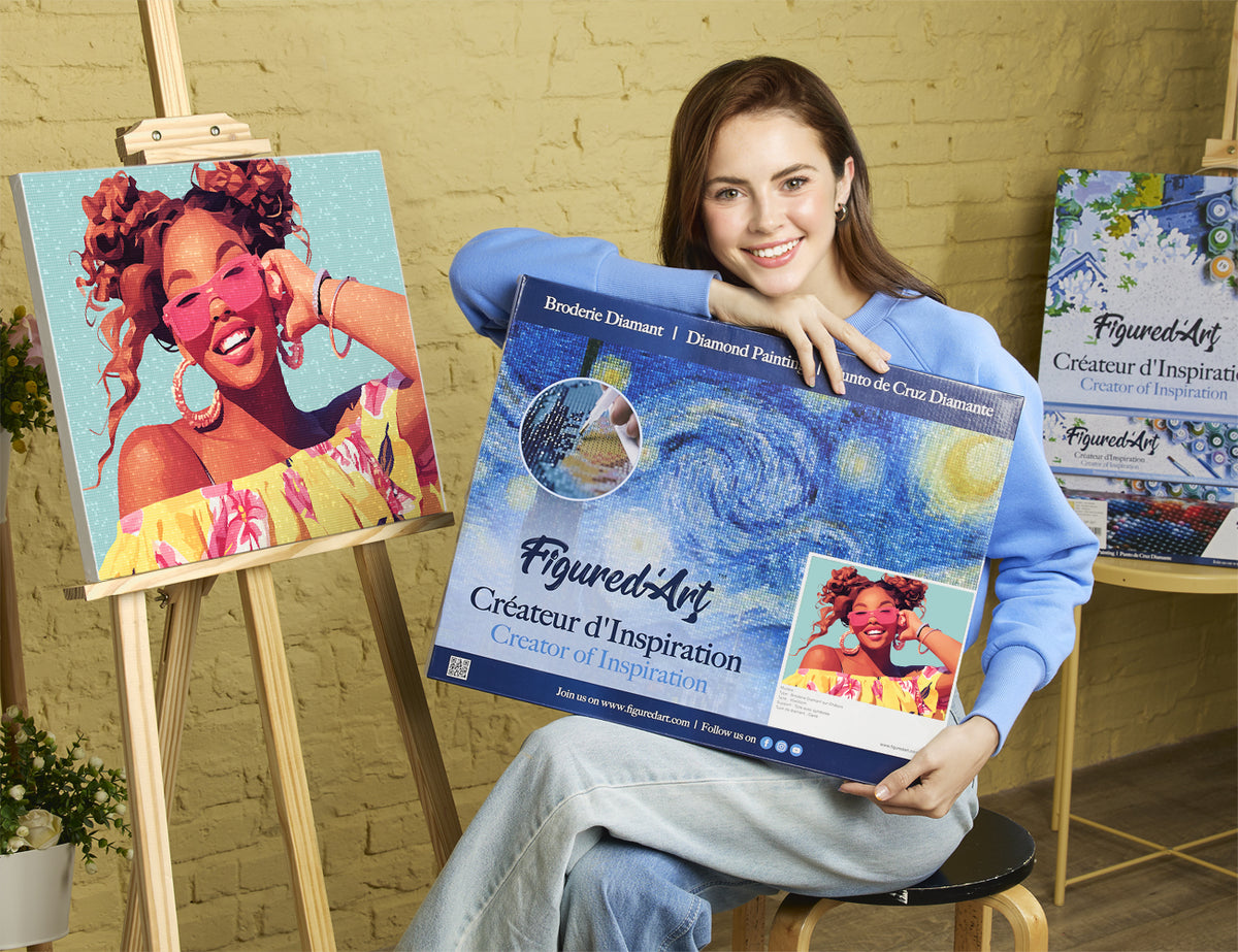 Diamond Painting 40x50 auf Keilrahmen gespannt Figured’Art Helles Lachen - Kidis Art
