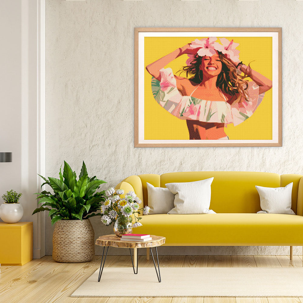 Diamond Painting 40x50 auf Keilrahmen gespannt Figured’Art Freudiges Mädchen - Kidis Art