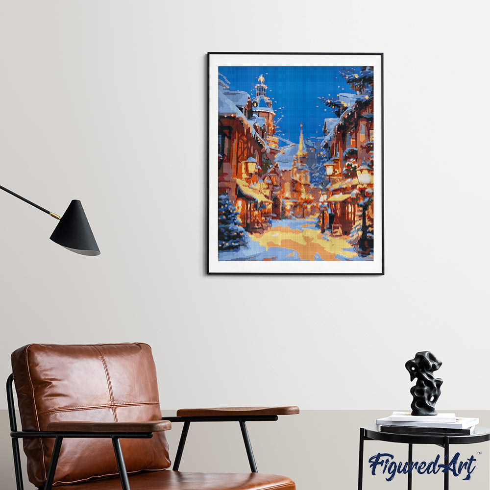 Diamond Painting 40x50 gerollte Leinwand Figured’Art Beleuchtetes Weihnachtsdorf - Kidis Art