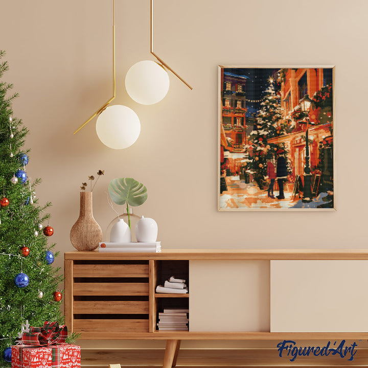 Diamond Painting 40x50 auf Keilrahmen gespannt Figured’Art Paar in der Stadt zu Weihnachten - Kidis Art