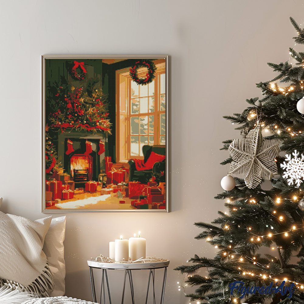 Diamond Painting 40x50 gerollte Leinwand Figured’Art Kaminfeuer zu Weihnachten - Kidis Art