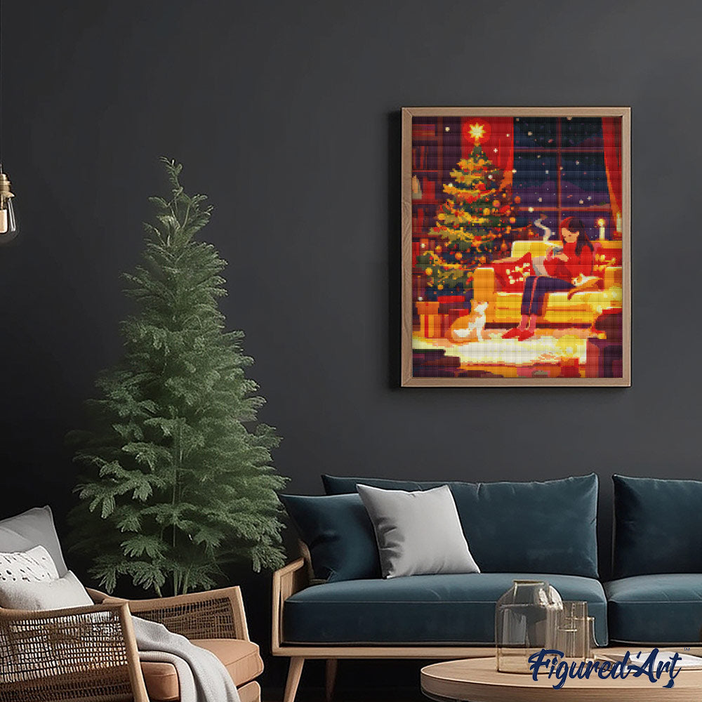 Diamond Painting 40x50 auf Keilrahmen gespannt Figured’Art Ruhiger Weihnachtsabend - Kidis Art