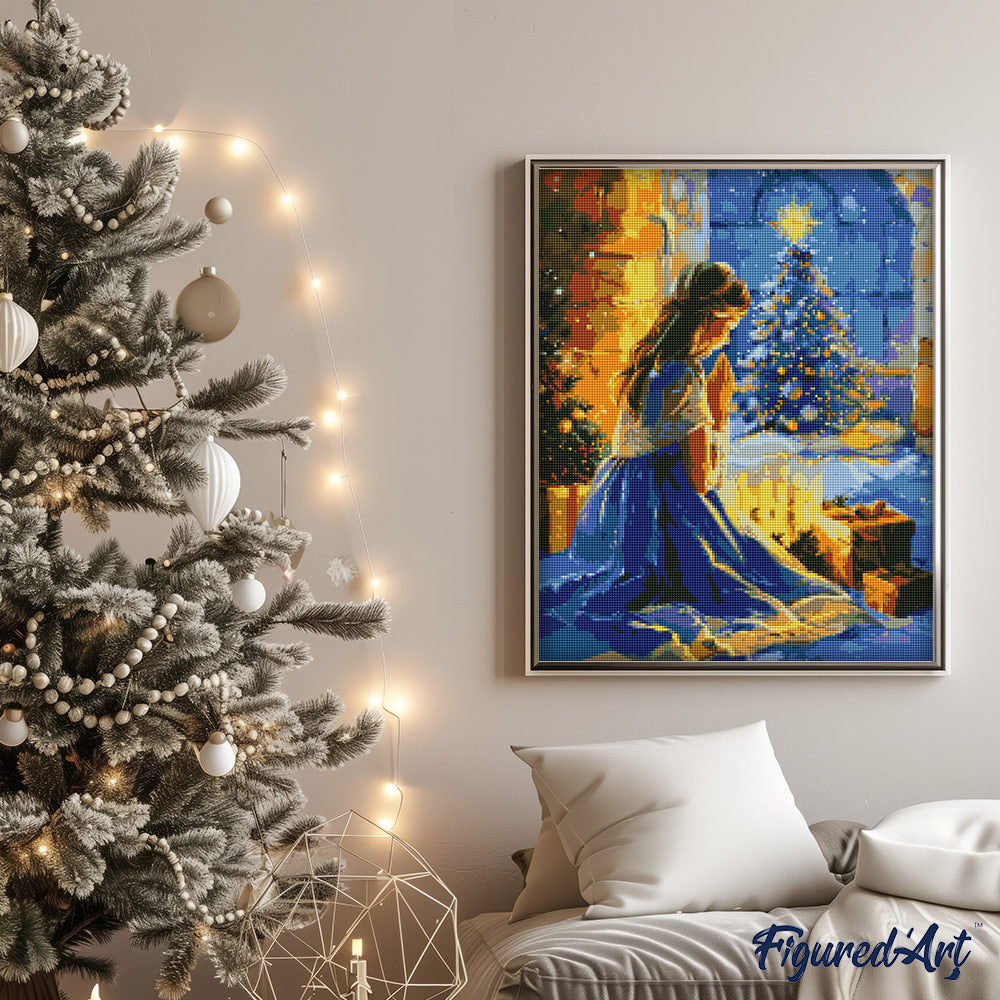 Diamond Painting 40x50 auf Keilrahmen gespannt Figured’Art Gebet an Heiligabend - Kidis Art