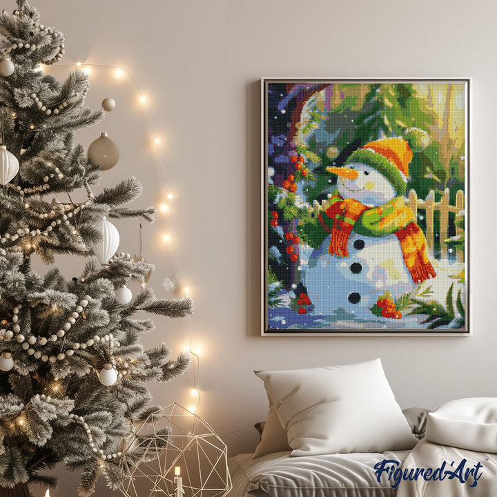 Diamond Painting 40x50 gerollte Leinwand Figured’Art Fröhlicher Schneemann - Kidis Art