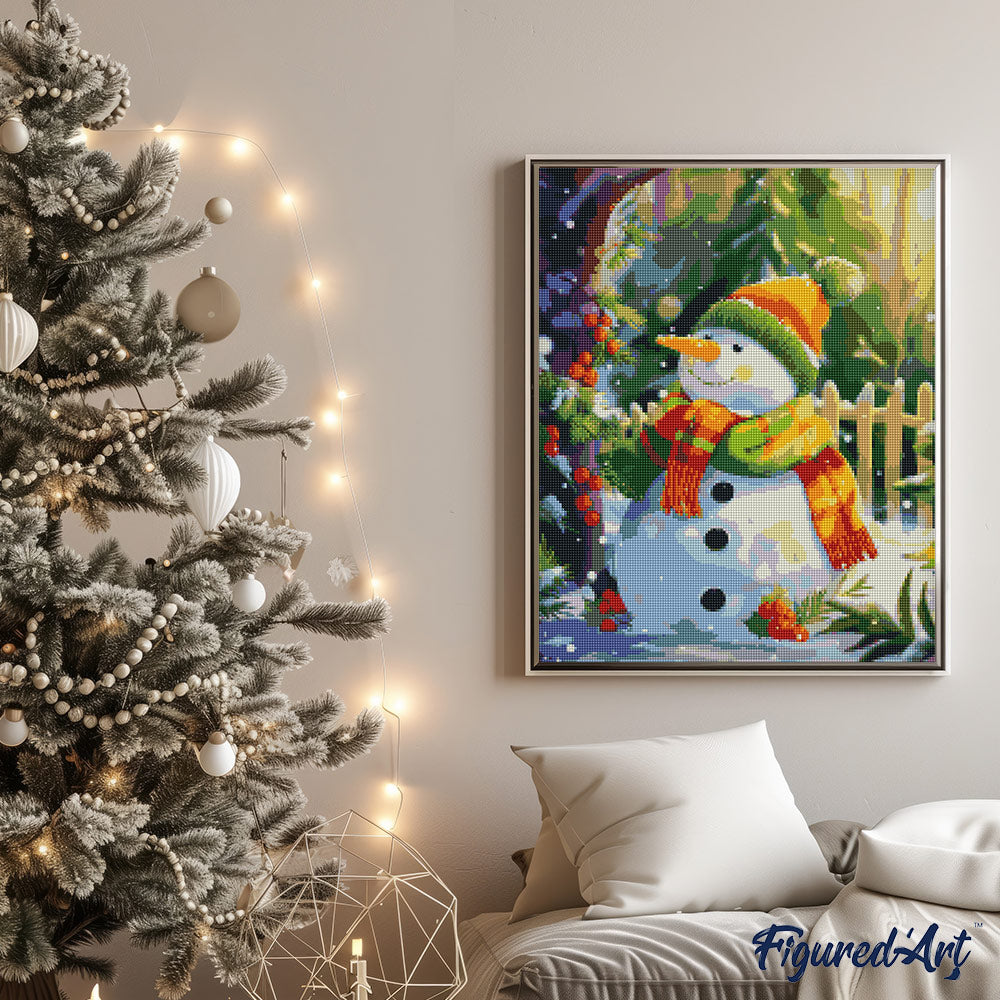 Diamond Painting 40x50 auf Keilrahmen gespannt Figured’Art Fröhlicher Schneemann - Kidis Art