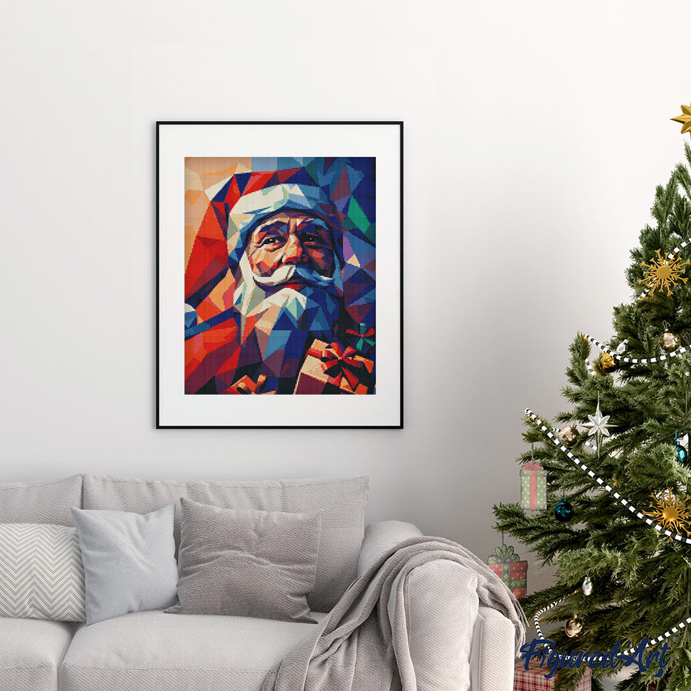 Diamond Painting 40x50 auf Keilrahmen gespannt Figured’Art Weihnachtsmann in Polygonen - Kidis Art