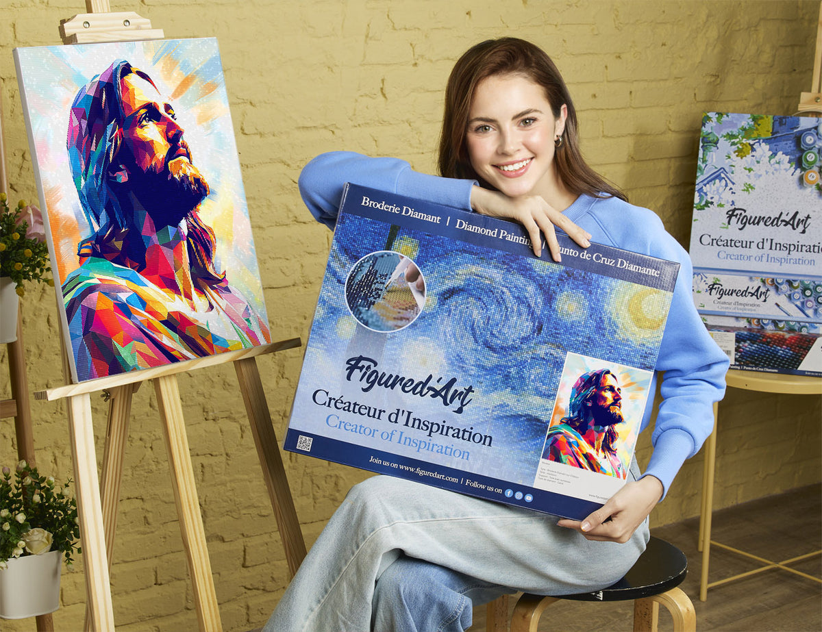 Diamond Painting 40x50 auf Keilrahmen gespannt Figured’Art Strahlende Herrlichkeit Jesu - Kidis Art