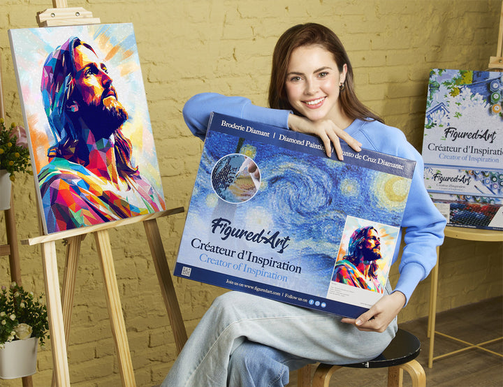 Diamond Painting 40x50 auf Keilrahmen gespannt Figured’Art Strahlende Herrlichkeit Jesu - Kidis Art