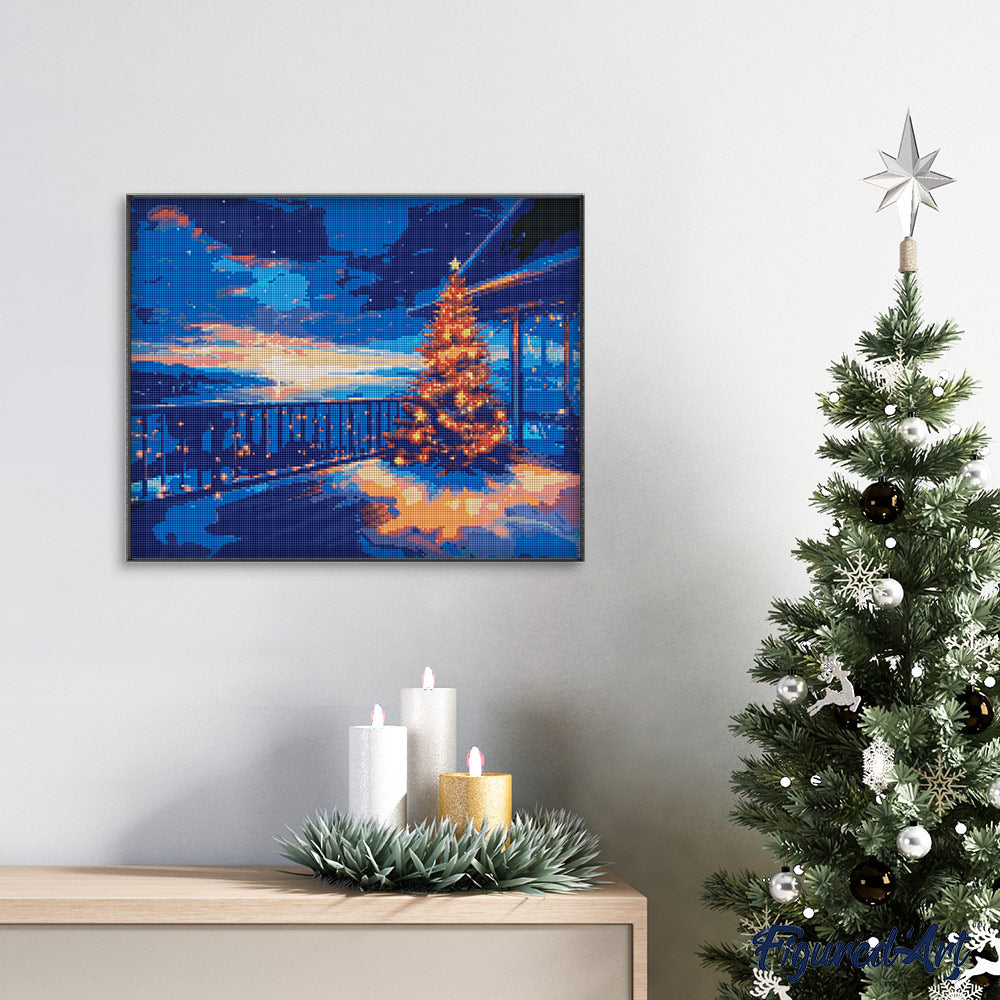 Diamond Painting 40x50 gerollte Leinwand Figured’Art Funkelnde Weihnachtsterrasse - Kidis Art