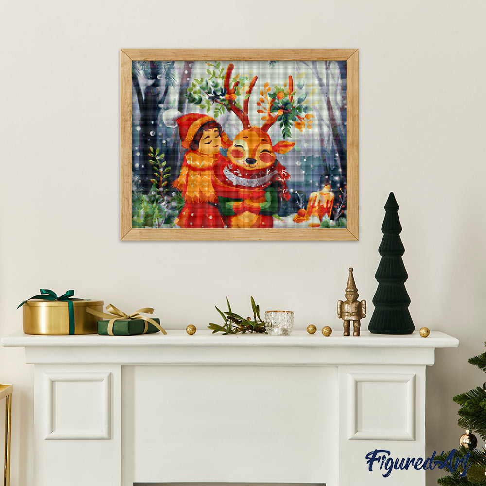 Diamond Painting 40x50 gerollte Leinwand Figured’Art Freunde des Weihnachtswaldes - Kidis Art