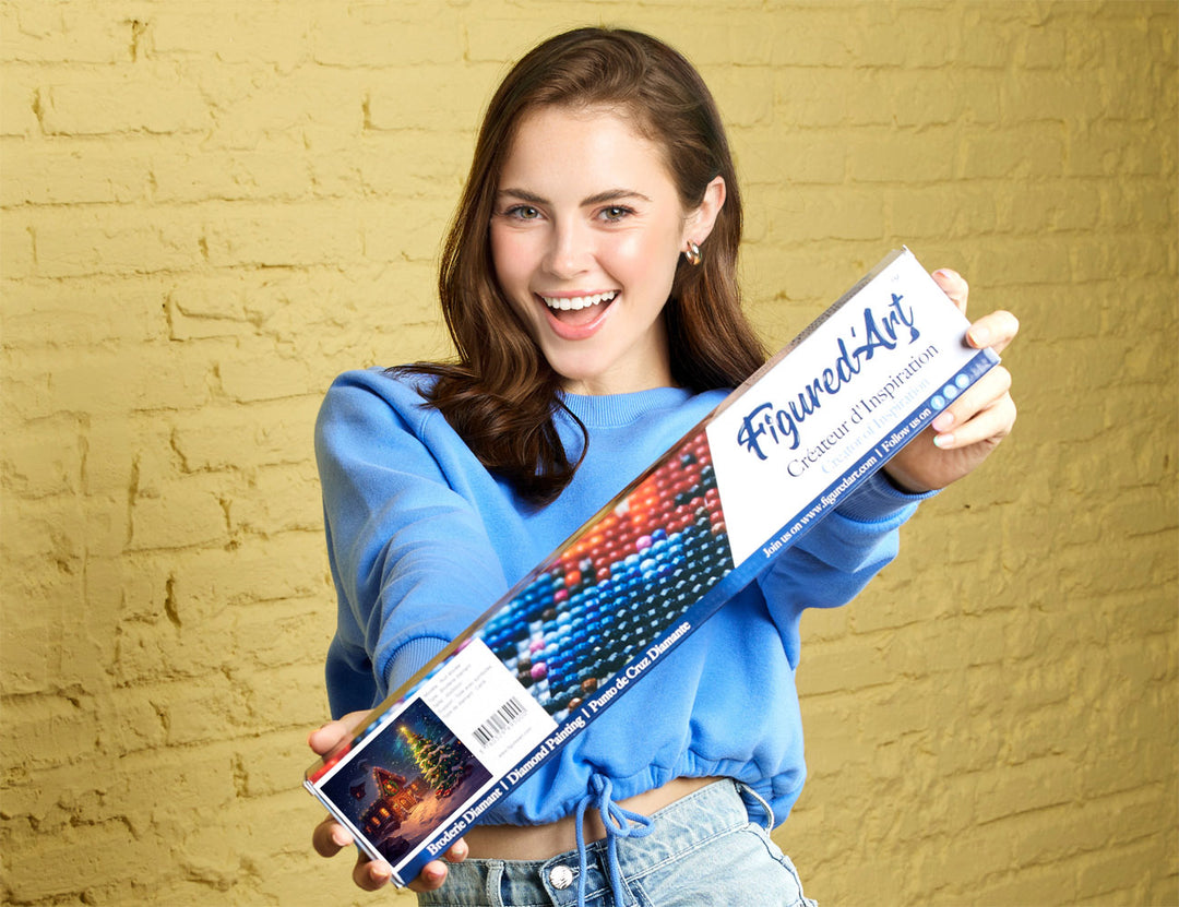 Diamond Painting 40x50 gerollte Leinwand Figured’Art Verschneites Weihnachtshäuschen - Kidis Art