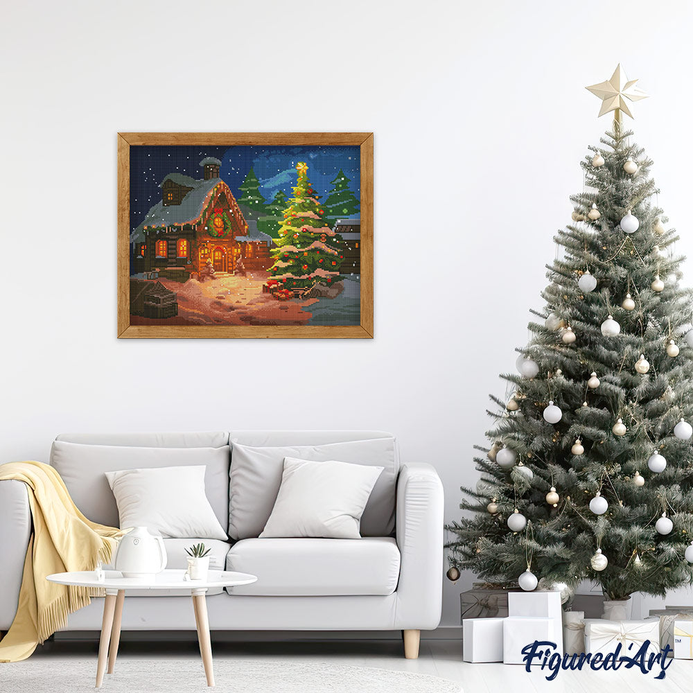 Diamond Painting 40x50 gerollte Leinwand Figured’Art Verschneites Weihnachtshäuschen - Kidis Art