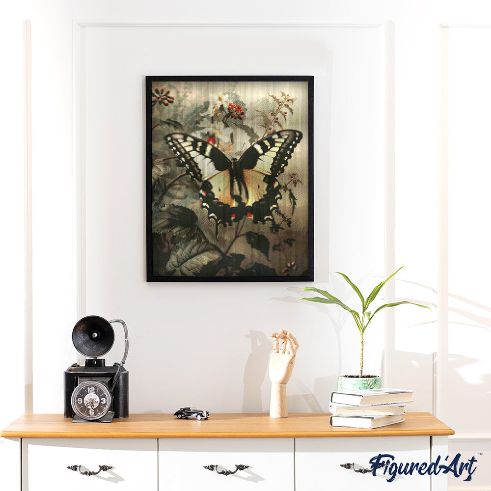 Diamond Painting 40x50 gerollte Leinwand Figured’Art Machaon und weiße Blumen - Kidis Art