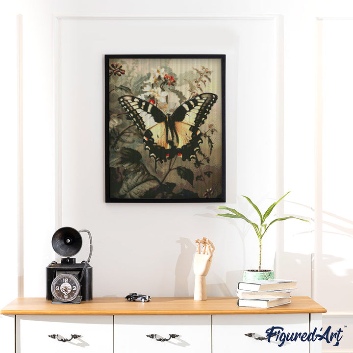 Diamond Painting 40x50 gerollte Leinwand Figured’Art Machaon und weiße Blumen - Kidis Art