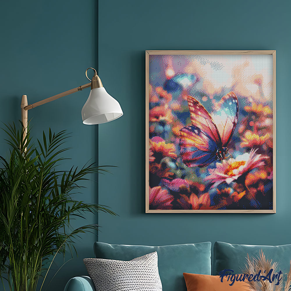 Diamond Painting 40x50 auf Keilrahmen gespannt Figured’Art Nektarsammelnder Schmetterling - Kidis Art