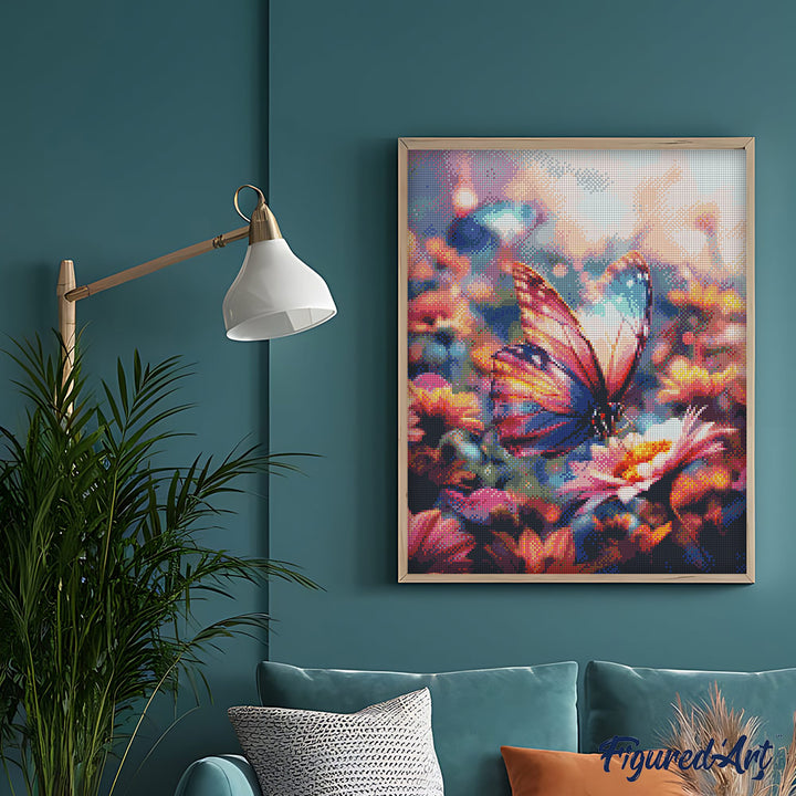 Diamond Painting 40x50 gerollte Leinwand Figured’Art Nektar sammelnder Schmetterling - Kidis Art